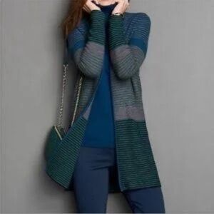 Talbots 100% Pure Merino Wool Striped Open Front Cardigan